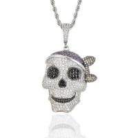 Cubic Zircon Micro Pave Brass Necklace, Skull, plated, Unisex & micro pave cubic zirconia Approx 24 Inch 