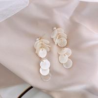 Freshwater Shell Earring, with Plastic Pearl & Brass, gold color plated, for woman, white 