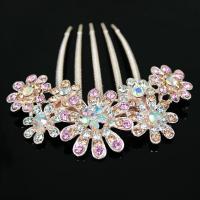 Decorative Hair Combs, Zinc Alloy, Flower, gold color plated, for woman & with rhinestone 