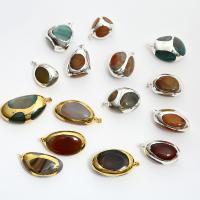 Gemstone Brass Pendants, Natural Stone, with Brass, plated, vintage & Unisex 15-25mm 
