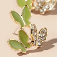 Zinc Alloy Rhinestone Stud Earring, Butterfly, gold color plated, for woman & enamel & with rhinestone 