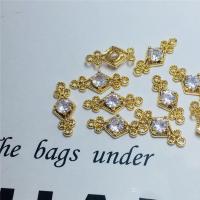 Cubic Zirconia Brass Connector, with Cubic Zirconia, Rhombus, gold color plated, DIY 