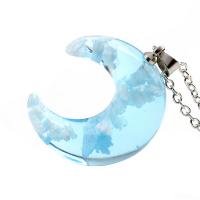 Resin Zinc Alloy Necklace, with Zinc Alloy, with 1.97 extender chain, Moon, silver color plated, lightening & Unisex .72 Inch 