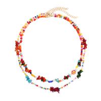 Glass Seed Beads Necklace, Seedbead, with Natural Gravel, with 2.75inch extender chain, Double Layer & for woman Approx 18.8 Inch, Approx  17.7 Inch 