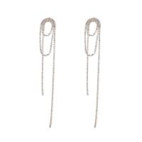 Fashion Fringe Earrings, Rhinestone, with Zinc Alloy, Tassel, platinum color plated, for woman & with rhinestone 