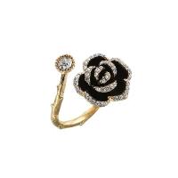 Anillo de dedo de aleación de Zinc, Flor, chapado en oro KC, ajustable & para mujer & con diamantes de imitación, tamaño:6-8, Vendido por UD