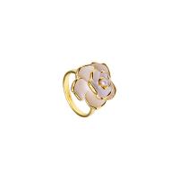 Эмаль цинкового сплава кольцо, цинковый сплав, Форма цветка, KC Золотой цвет покрытием, регулируемый & Женский & эмаль, размер:6-8, продается PC