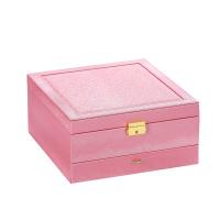 Multifunctional Jewelry Box, PU Leather, with Flocking Fabric, Rectangle, Double Layer & portable & with mirror 
