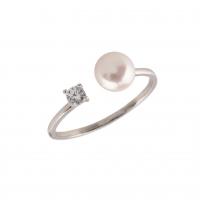 Pearl Sterling Silver Finger Ring, 925 Sterling Silver, with Shell Pearl, platinum color plated, Adjustable & for woman & with rhinestone 