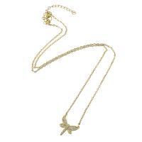 Cubic Zircon Micro Pave Brass Necklace, 304 Stainless Steel Chain, with Brass, Dragonfly, Vacuum Ion Plating, micro pave cubic zirconia & for woman, golden Approx 20.5 Inch 