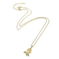 Cubic Zircon Micro Pave Brass Necklace, 304 Stainless Steel Chain, with Brass, Rose, Vacuum Ion Plating, micro pave cubic zirconia & for woman, golden Approx 20 Inch 