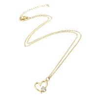 Cubic Zircon Micro Pave Brass Necklace, 304 Stainless Steel Chain, with Brass, Heart, Vacuum Ion Plating, micro pave cubic zirconia & for woman & hollow, golden Approx 20 Inch 