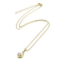 Cubic Zircon Micro Pave Brass Necklace, 304 Stainless Steel Chain, with Brass, Moon and Star, Vacuum Ion Plating, micro pave cubic zirconia & for woman, golden Approx 20 Inch 
