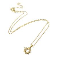 Cubic Zircon Micro Pave Brass Necklace, 304 Stainless Steel Chain, with Brass, Vacuum Ion Plating, micro pave cubic zirconia & for woman & hollow, golden Approx 20 Inch 