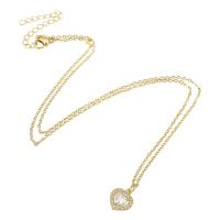 Cubic Zircon Micro Pave Brass Necklace, 304 Stainless Steel Chain, with Brass, Heart, Vacuum Ion Plating, micro pave cubic zirconia & for woman, golden Approx 20 Inch 