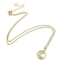 Cubic Zircon Micro Pave Brass Necklace, 304 Stainless Steel Chain, with Brass, Vacuum Ion Plating, micro pave cubic zirconia & for woman & hollow, golden Approx 20 Inch 