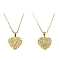 Cubic Zircon Micro Pave Brass Necklace, 304 Stainless Steel Chain, with Brass, Heart, Vacuum Ion Plating & micro pave cubic zirconia & for woman, golden Approx 20 Inch 