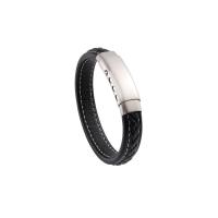 Leatheroid Cord Bracelets, Titanium Steel, with Leather, handmade, Unisex, black cm 