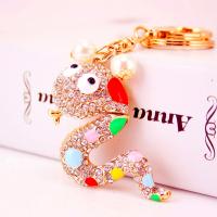 Zinc Alloy Key Clasp, with Czech Rhinestone, Snake, high quality plated, fashion jewelry & for woman & enamel, multi-colored 