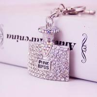 Zinc Alloy Key Clasp, with Czech Rhinestone, Perfume Bottle, high quality plated, fashion jewelry & for woman & enamel, white 