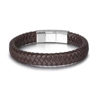 PU Leather Cord Bracelets, titanium steel magnetic clasp, stoving varnish, for man, brown, 12mm Approx 8.86 Inch 