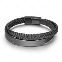 PU Leather Cord Bracelets, titanium steel magnetic clasp, plated, for man, black Approx 8.27 Inch 