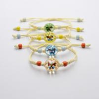 Glass Jewelry Beads Bracelets, with Dried Flower & Porcelain & Wax Cord, Round, Adjustable & for woman 16mm Approx 7.48 Inch 