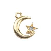 Zinc Alloy Rhinestone Pendants, Moon and Star, Unisex & enamel & with rhinestone, golden Approx 