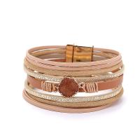 PU Leather Cord Bracelets, with Quartz & Zinc Alloy, gold color plated, multilayer & with magnetic 
