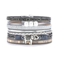 PU Leather Cord Bracelets, with Zinc Alloy, silver color plated, multilayer & with magnetic 