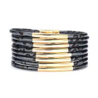 PU Leather Cord Bracelets, with Brass, gold color plated, multilayer & with magnetic 