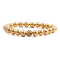 Shell Pearl Bracelet, with Brass, Round, plated, for woman & with rhinestone 8mm .5 Inch 