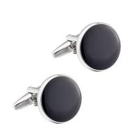 Brass Cufflinks, Round, silver color plated, for man & epoxy gel 