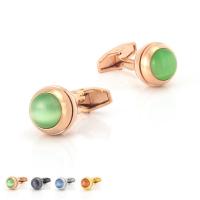 Brass Cufflinks, Round, plated, for man & with cubic zirconia 