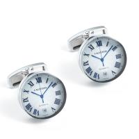 Brass Cufflinks, Clock, silver color plated, for man 