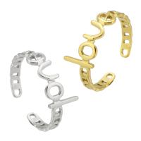 acero inoxidable 304 Anillo de dedo Cuff, Recubrimiento iónico al vacío, Ajustable & con el patrón de la letra & para mujer & hueco, más colores para la opción, tamaño:7, Vendido por UD