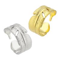304 Stainless Steel Cuff Finger Ring, Feather, Vacuum Ion Plating, Adjustable & for woman US Ring 