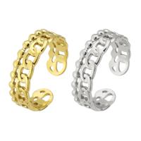 304 Stainless Steel Cuff Finger Ring, Vacuum Ion Plating, Adjustable & for woman & hollow US Ring 