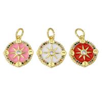 Enamel Brass Pendants, Flat Round, gold color plated, micro pave cubic zirconia Approx 4mm 