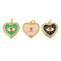 Cubic Zirconia Micro Pave Brass Pendant, Heart, gold color plated, micro pave cubic zirconia & enamel Approx 3mm 