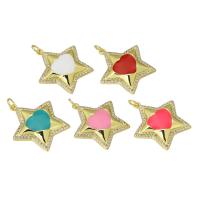 Enamel Brass Pendants, Star, gold color plated, micro pave cubic zirconia Approx 3mm 