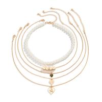 Fashion Multi Layer Necklace, Zinc Alloy, with iron chain & Plastic Pearl, with 2.7inch extender chain, gold color plated, 5 pieces & for woman & enamel Approx 13.7 Inch, Approx 15.7 Inch 
