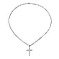Titanium Steel Jewelry Necklace, Unisex & with rhinestone, silver color 