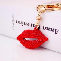 Zinc Alloy Key Clasp, with Czech Rhinestone, Lip, high quality plated, fashion jewelry & for woman & enamel, red 
