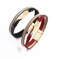 PU Leather Cord Bracelets, with Zinc Alloy, Round, fashion jewelry & for woman & with rhinestone 200mm 