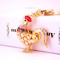 Zinc Alloy Key Clasp, with Czech Rhinestone & Cats Eye, Cock, high quality plated, fashion jewelry & Unisex & enamel, multi-colored 