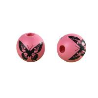 Printing Wood Beads, Round, DIY & with butterfly pattern 16mm 