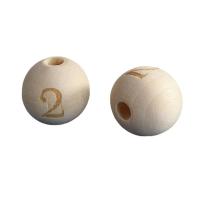 Original Wood Beads, Round, Carved, DIY & with number pattern 16mm 