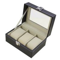 Leather Watch Box, PU Leather, with Middle Density Fibreboard & Velveteen & Glass, durable, black 