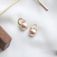 Brass Lever Back Earring, with Plastic Pearl, Round, gold color plated, Korean style & for woman, 22mm 